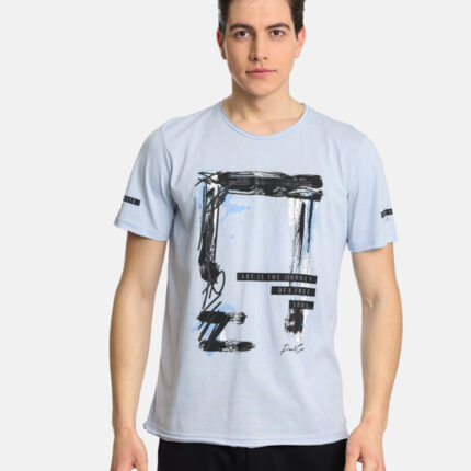 αντρικό t-shirt γαλάζιο με τυπώματα